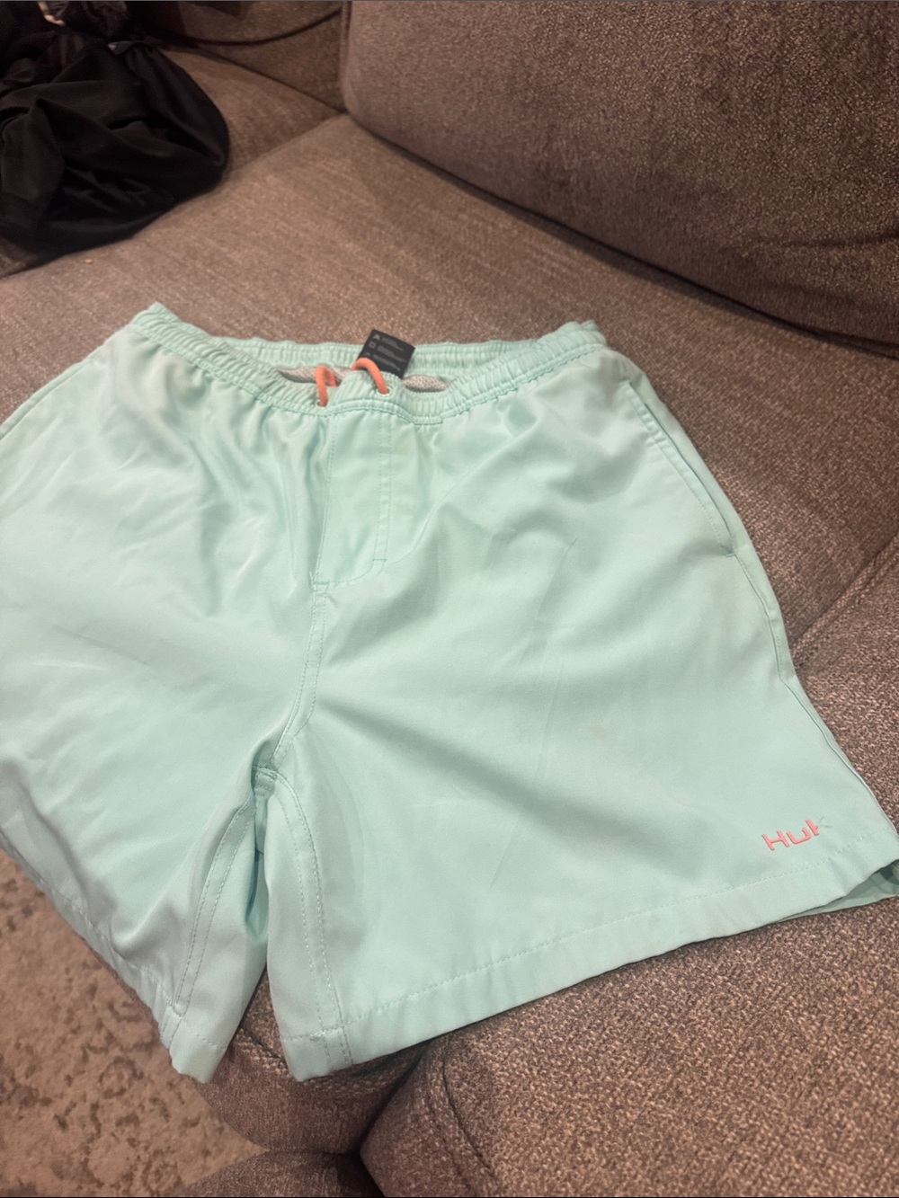 Huk Men's Light Mint Athletic Shorts with Coral Drawstring